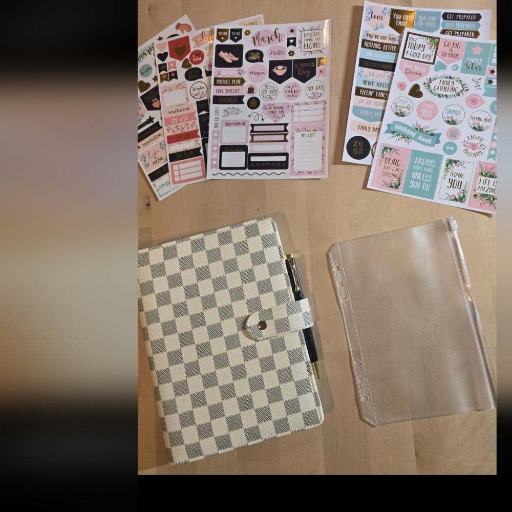 Leather Design Duo   Checkered Planner Journal With Papers Fab  Boxed Pen